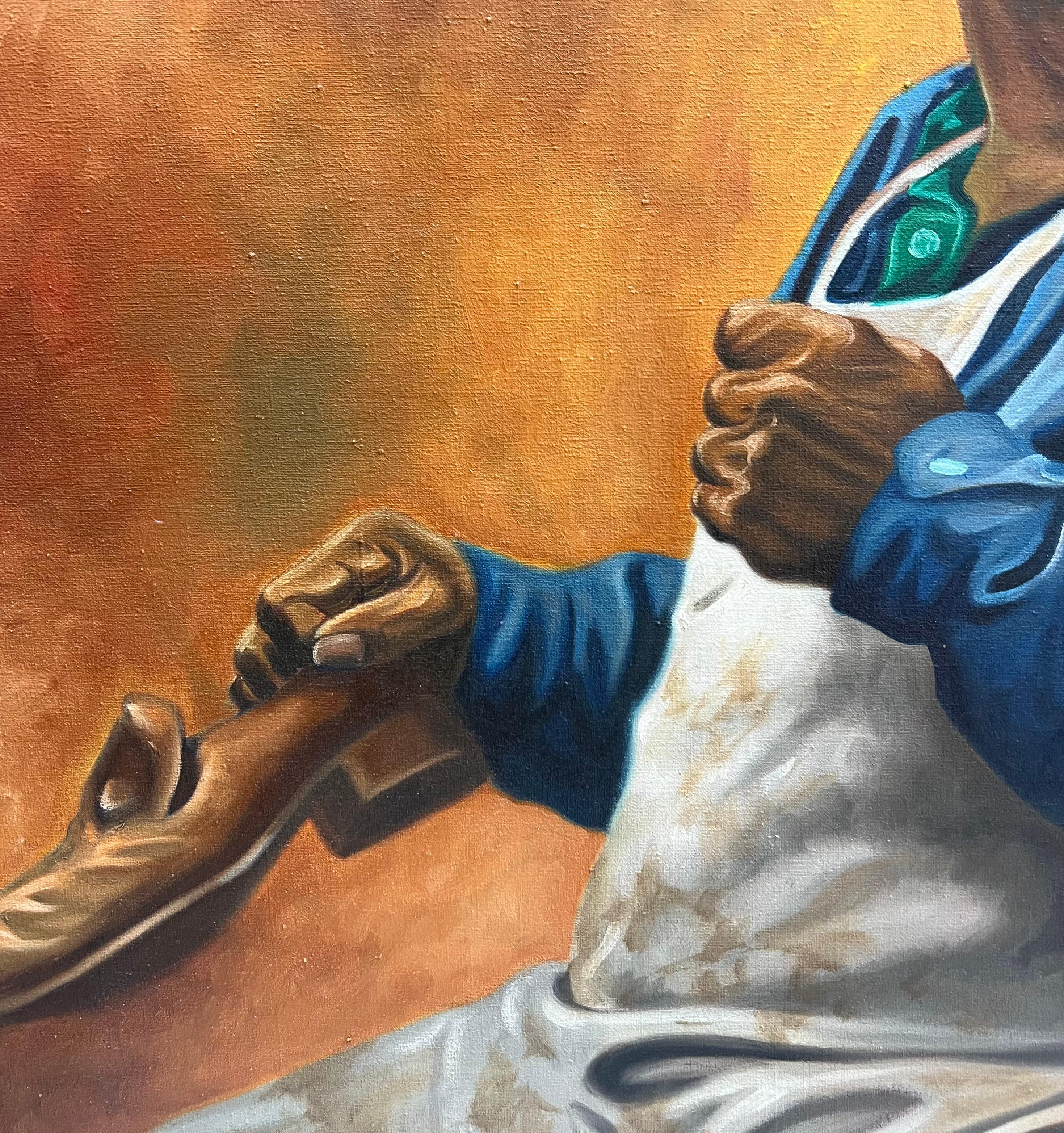 1977 REALISTA Afroamericano LUSTRAZAPATOS Retrato Pintura ARTISTA BLM 2
