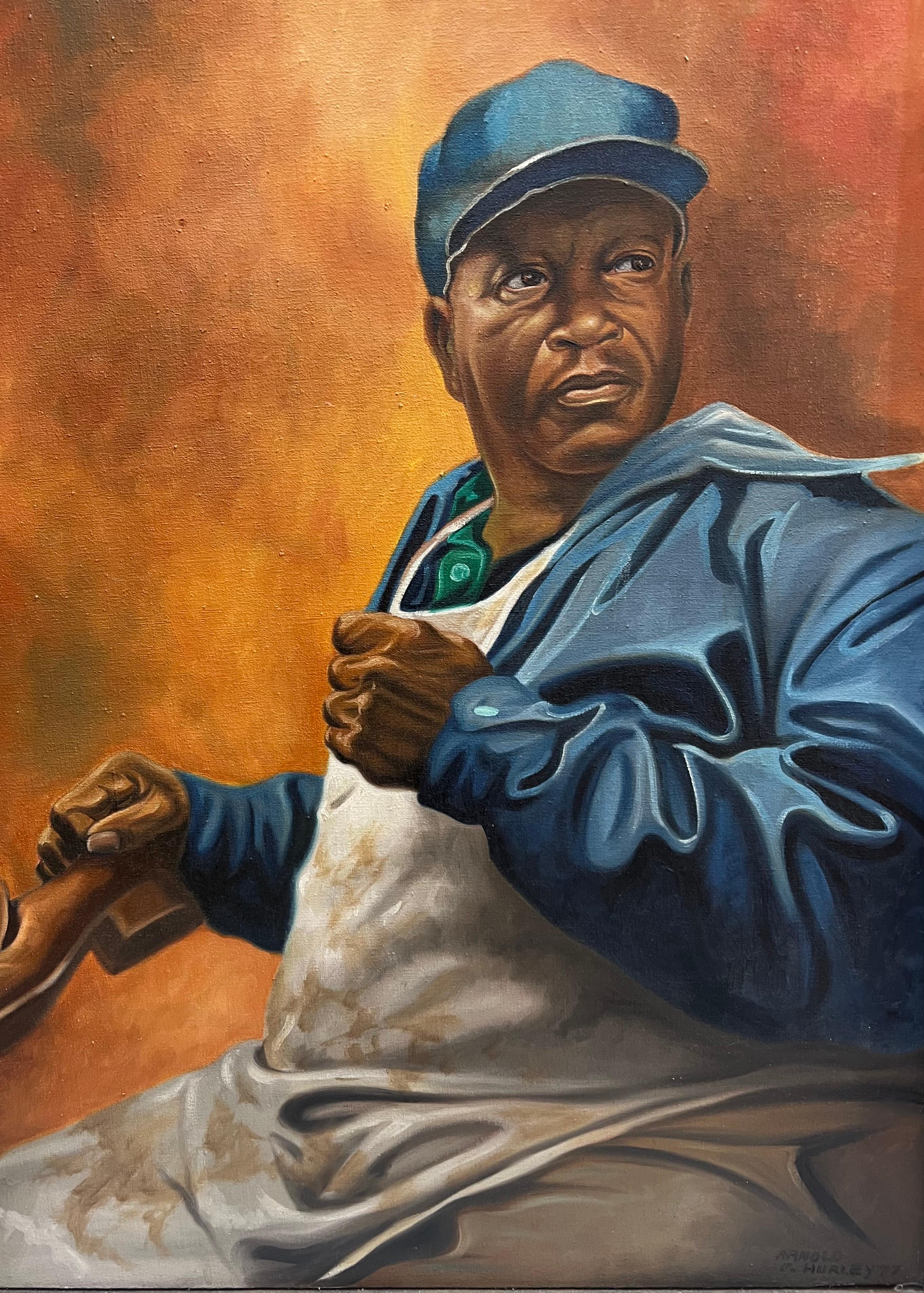 1977 REALISTA Afroamericano LUSTRAZAPATOS Retrato Pintura ARTISTA BLM 4