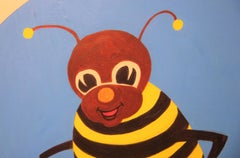 Colorful Blue, Yellow, and Black Bumble Bee Pop Art Insect Painting
