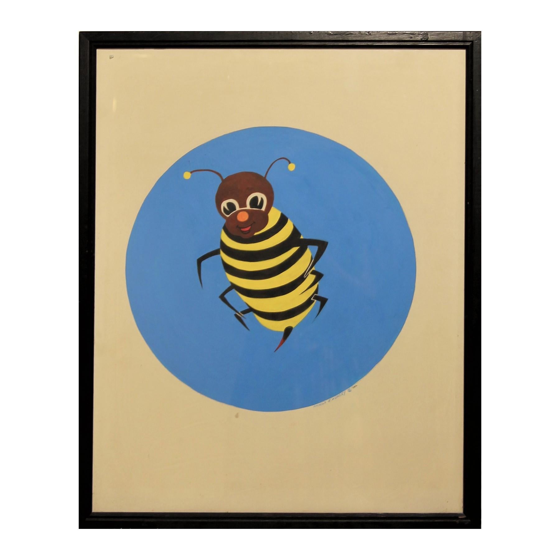 Arnold J. Hurley Animal Painting - Colorful Blue, Yellow, and Black Bumble Bee Pop Art Insect Painting