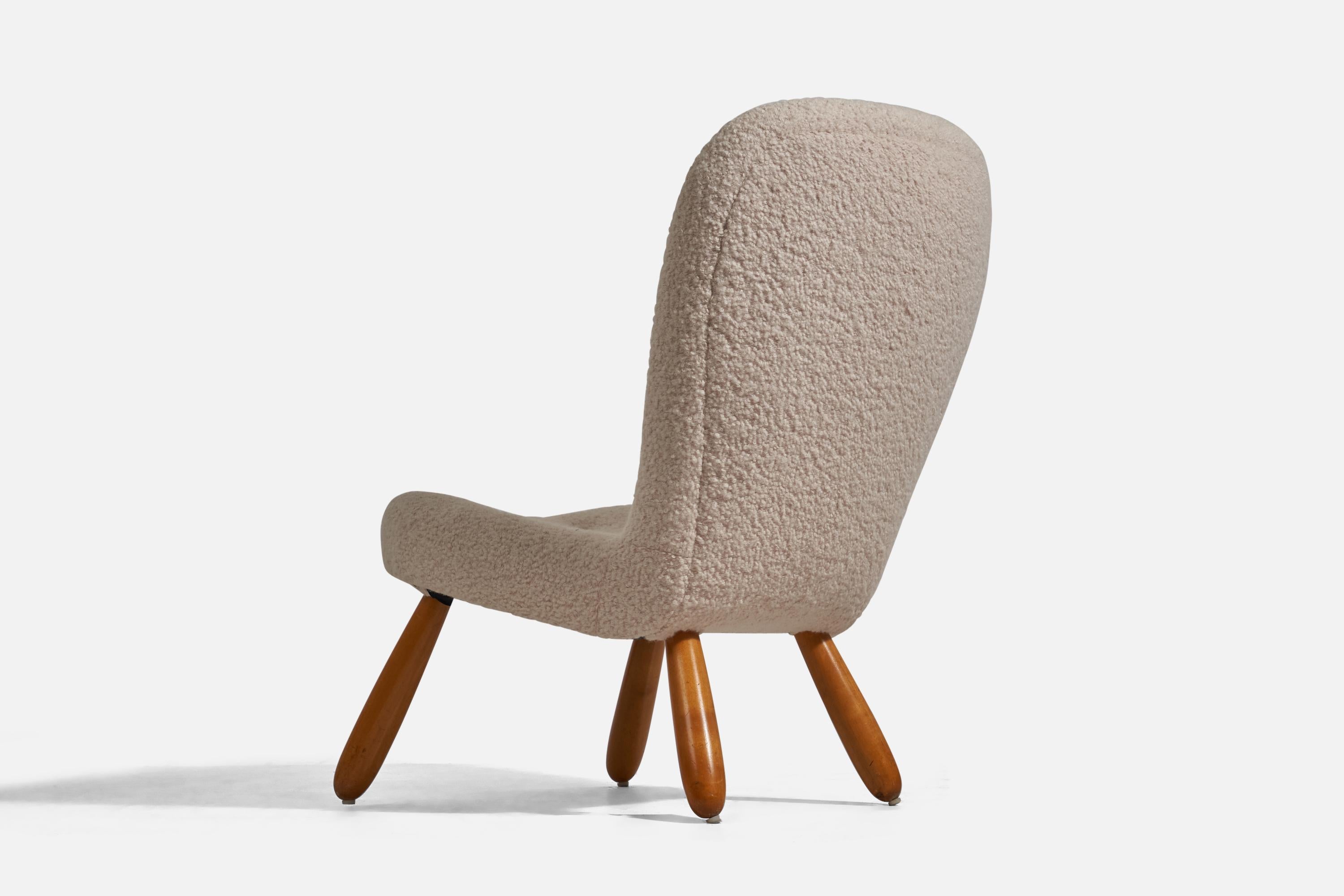 Danish Arnold Madsen Attribution, Lounge Chair, Sheepskin, Beech, Denmark, 1950s For Sale