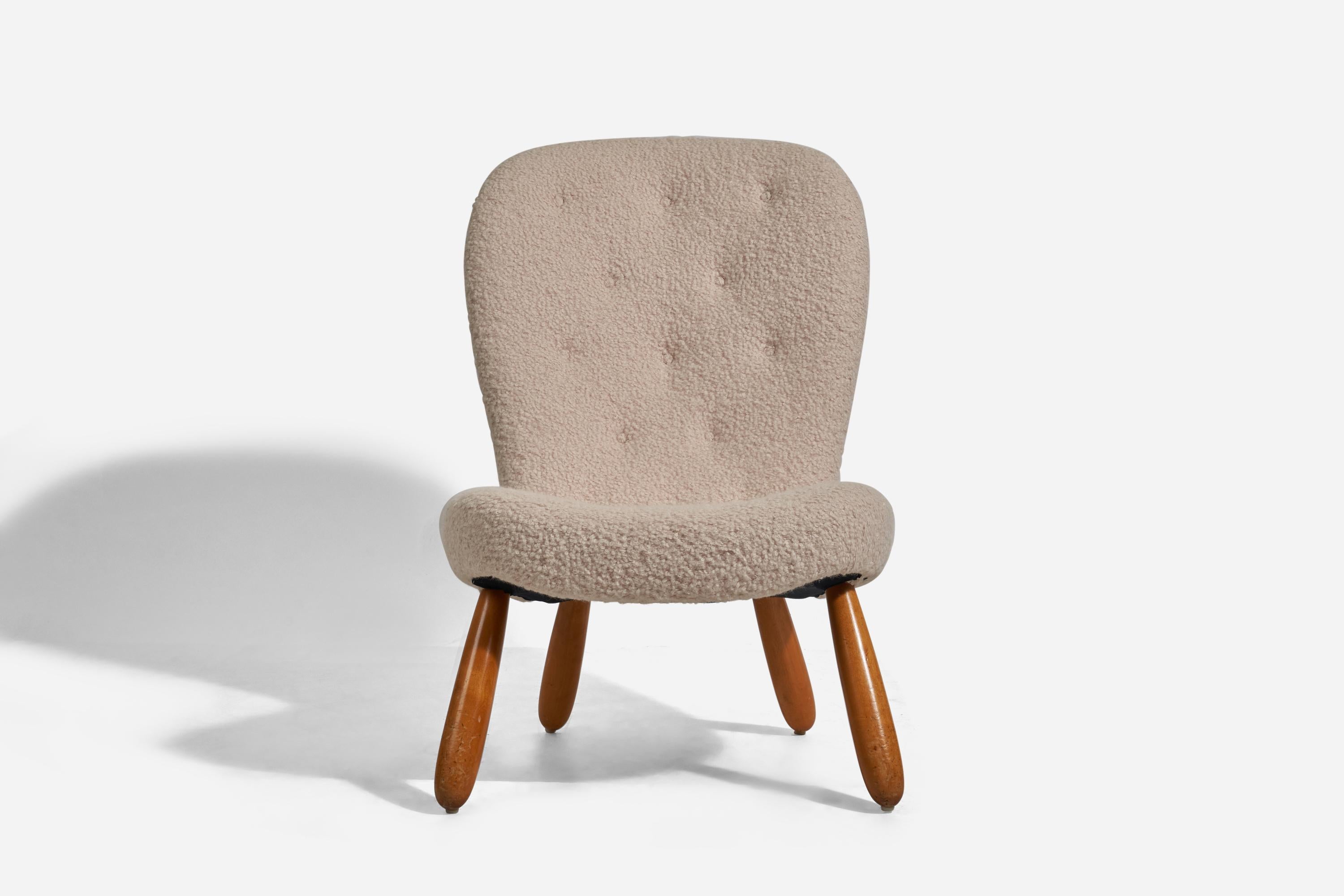 Mid-20th Century Arnold Madsen Attribution, Lounge Chair, Sheepskin, Beech, Denmark, 1950s For Sale