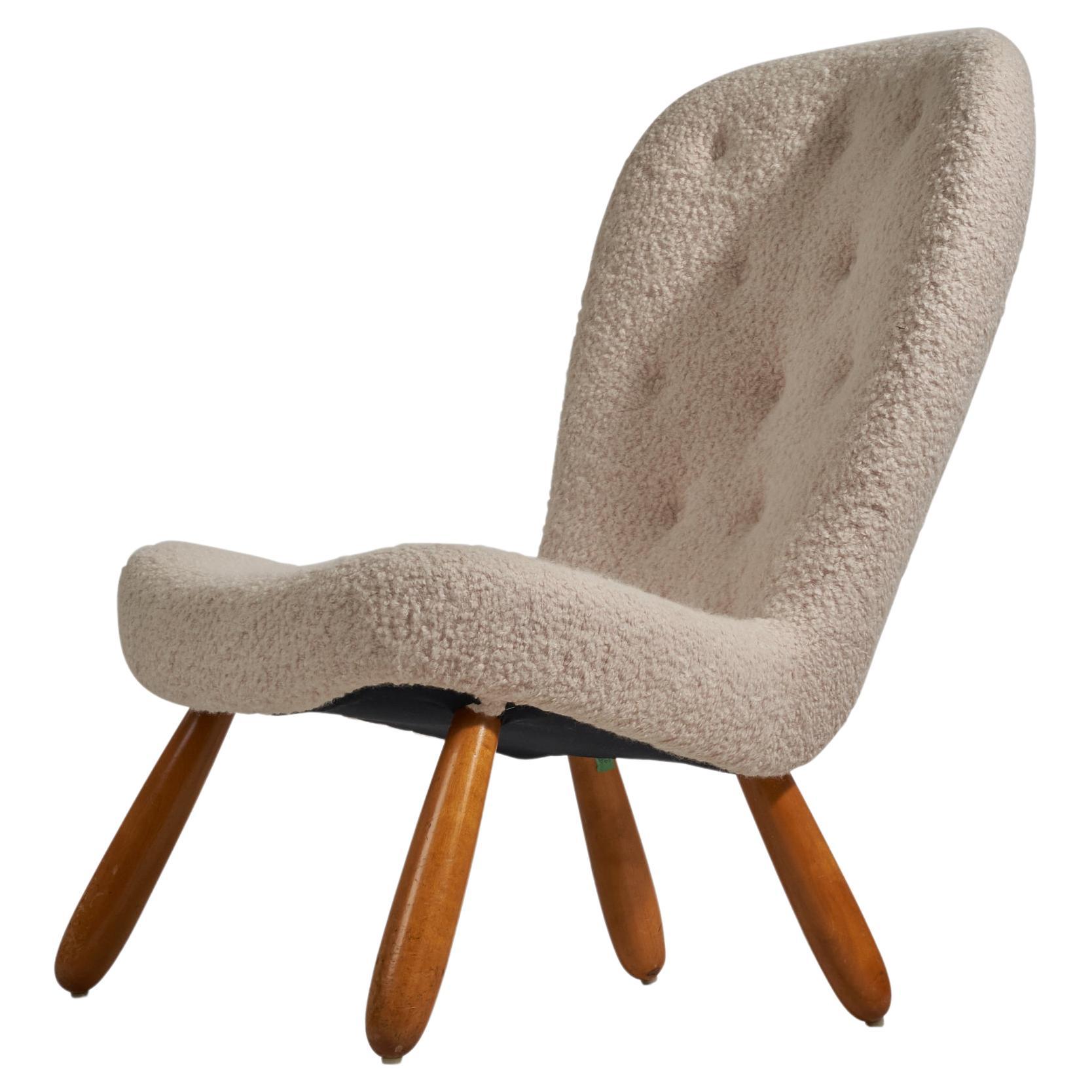 Arnold Madsen Attribution, Lounge Chair, Sheepskin, Beech, Denmark, 1950s For Sale
