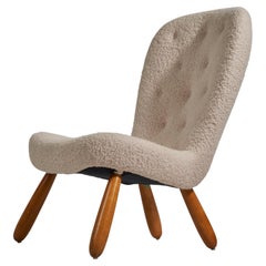 Arnold Madsen Attribution, Lounge Chair, Sheepskin, Beech, Denmark, 1950s