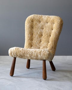 Arnold Madsen 'Attribution', Lounge Chair, Sheepskin, Wood, Denmark, 1950s