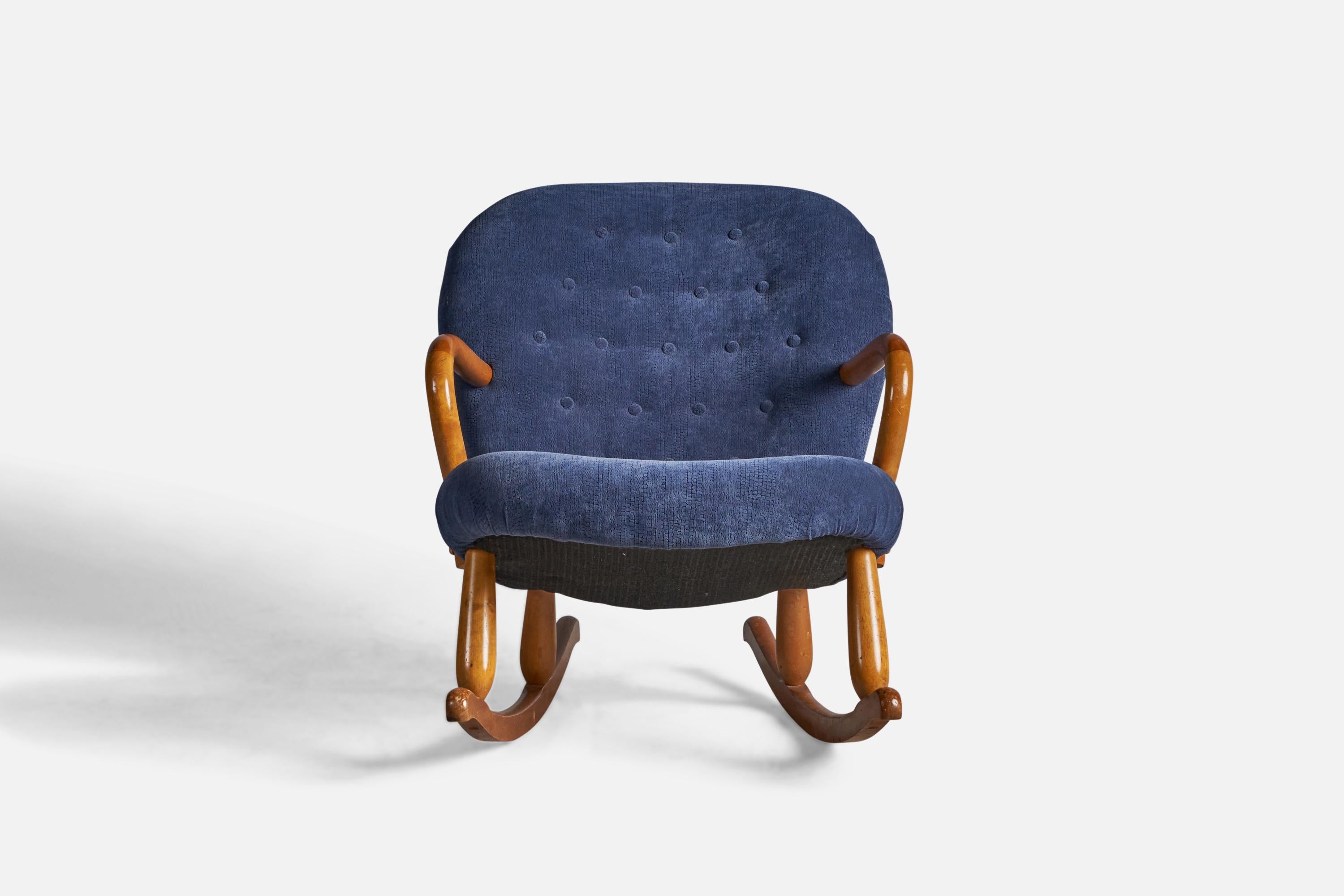 Scandinavian Modern Arnold Madsen Attribution, Rocking Chair, Birch, Fabric, Denmark, 1950s For Sale