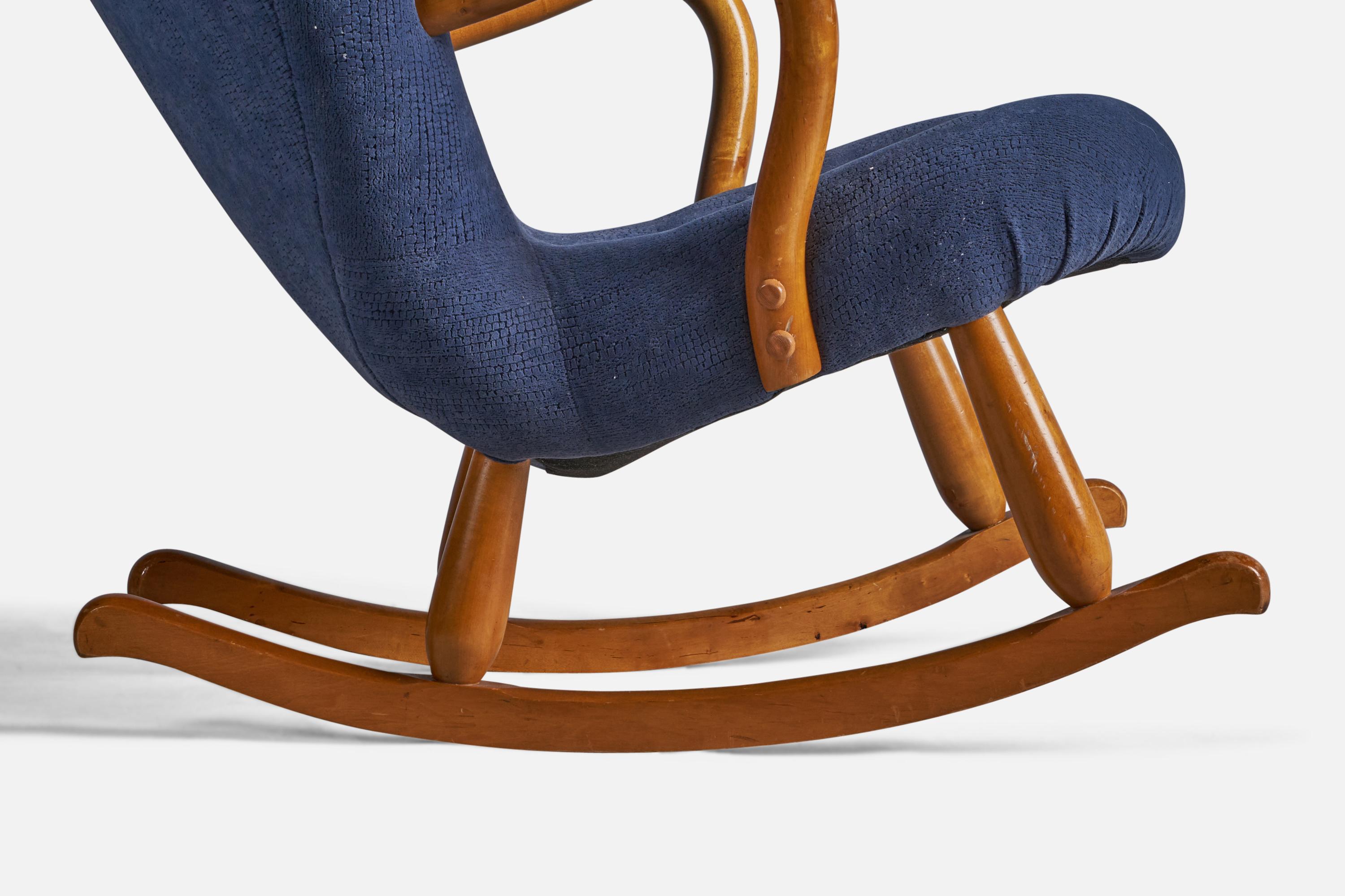 Arnold Madsen Attribution, Rocking Chair, Birch, Fabric, Denmark, 1950s For Sale 1