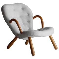 Arnold Madsen, Clam Armchair, Fabric and Stained Beech, Denmark, 1940s