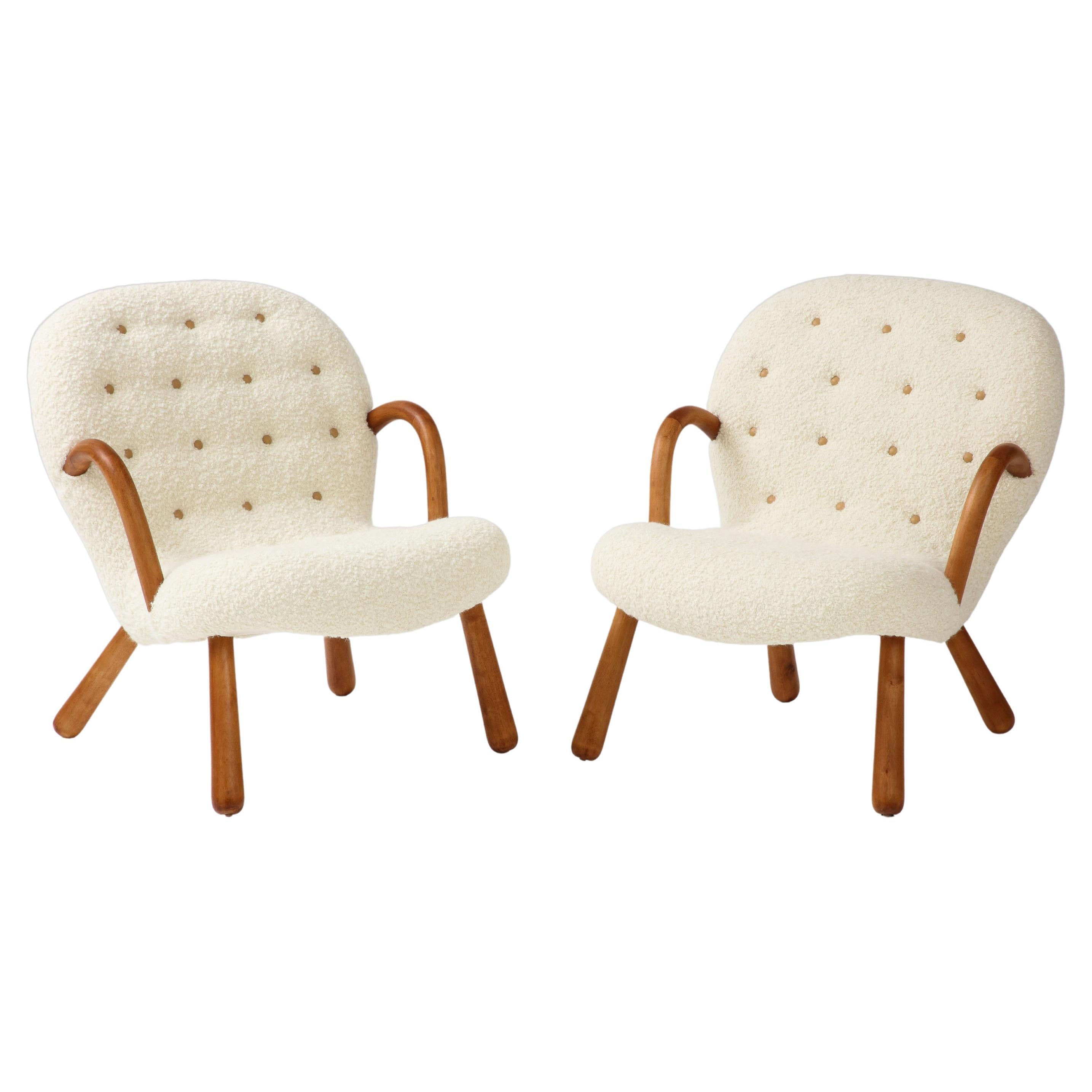 Arnold Madsen for Madsen & Schubell Rare Pair of Clam Chairs, Denmark, 1944