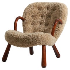 Arnold Madsen, Lounge Chair, Shearling, Wood, Denmark, 1950s