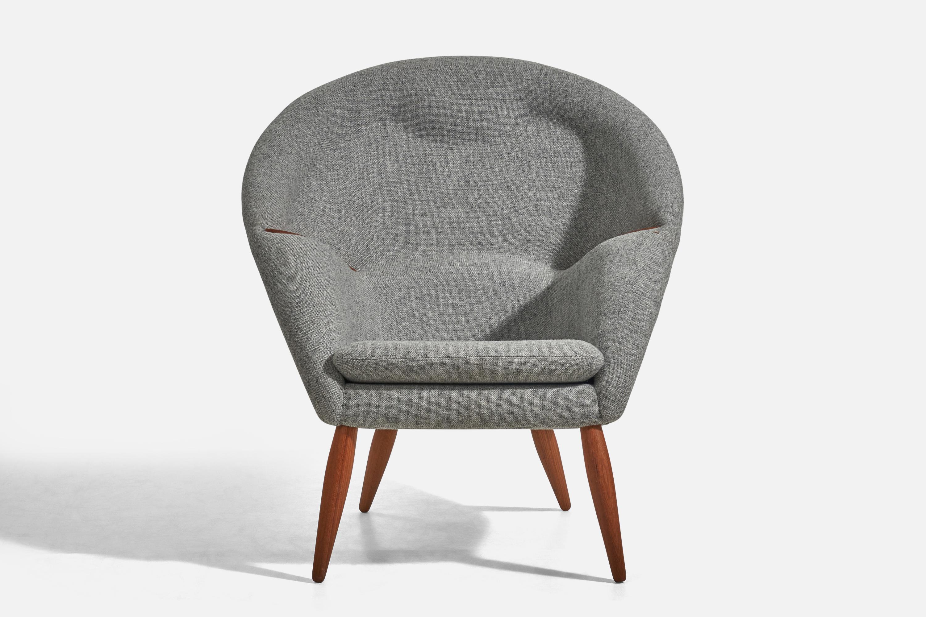 Danish Arnold Madsen, Lounge Chair With Ottoman, Oak, Grey Fabric, Denmark, 1956 For Sale