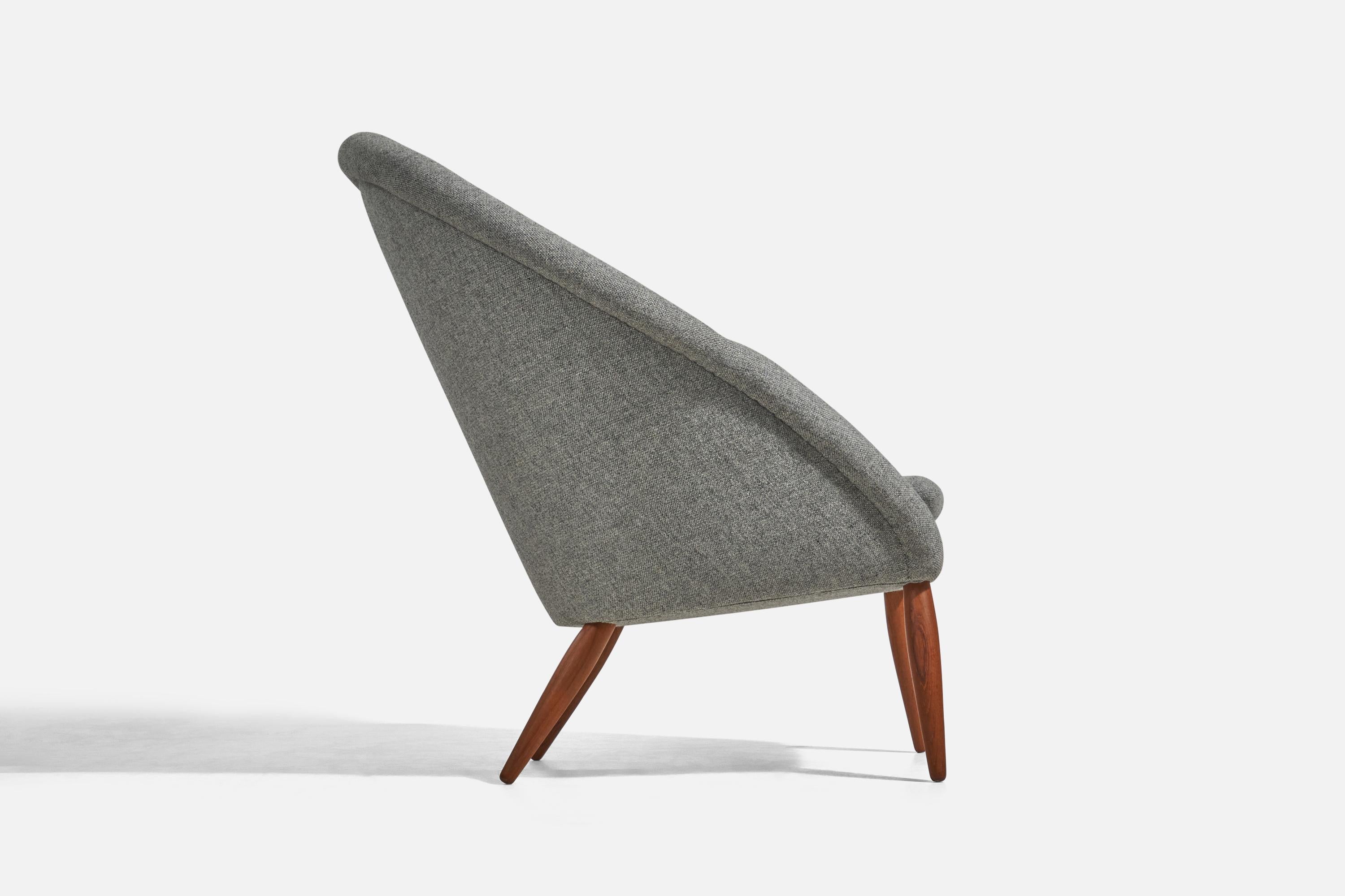 Mid-20th Century Arnold Madsen, Lounge Chair With Ottoman, Oak, Grey Fabric, Denmark, 1956 For Sale