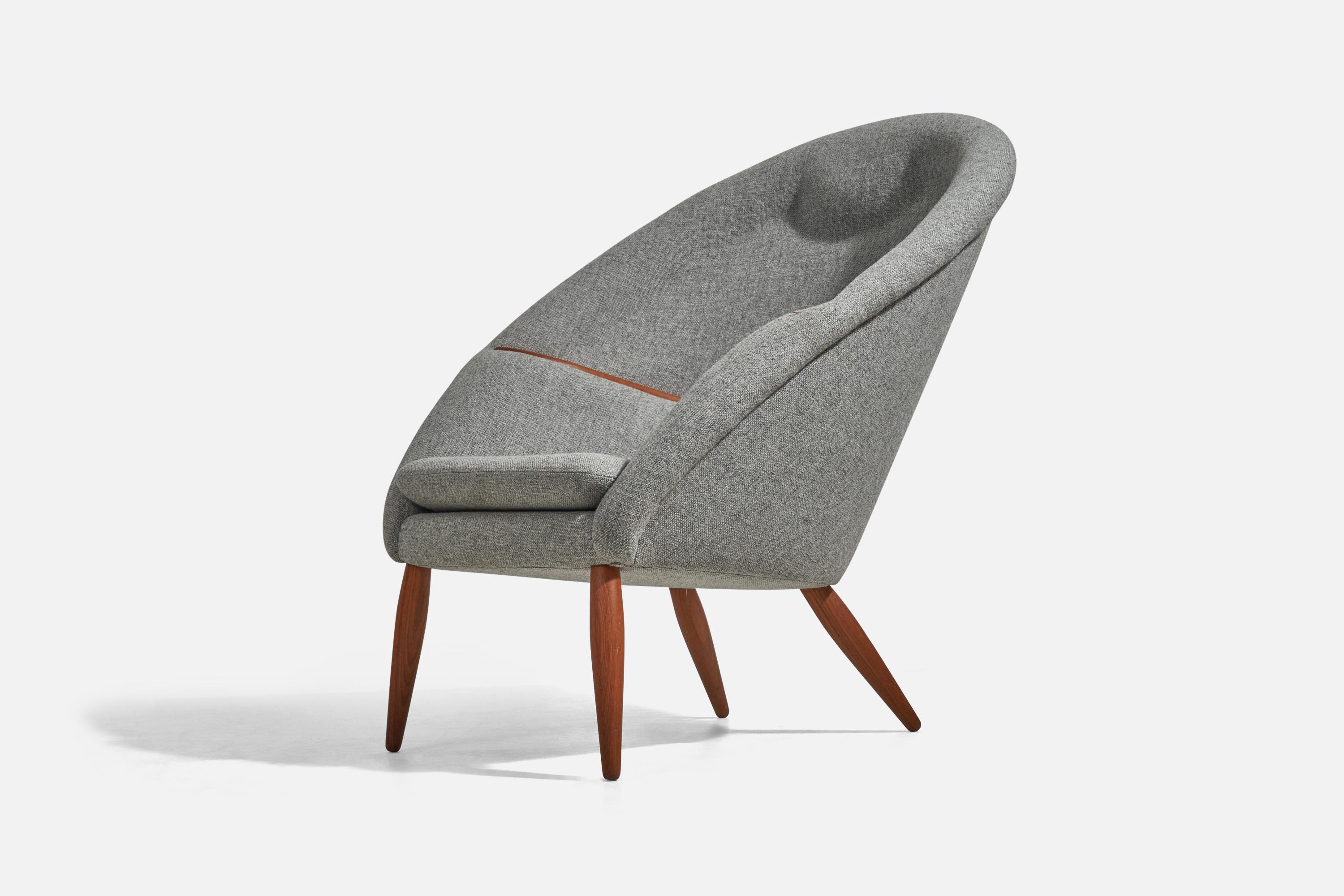 Arnold Madsen, Lounge Chair With Ottoman, Oak, Grey Fabric, Denmark, 1956 For Sale 1