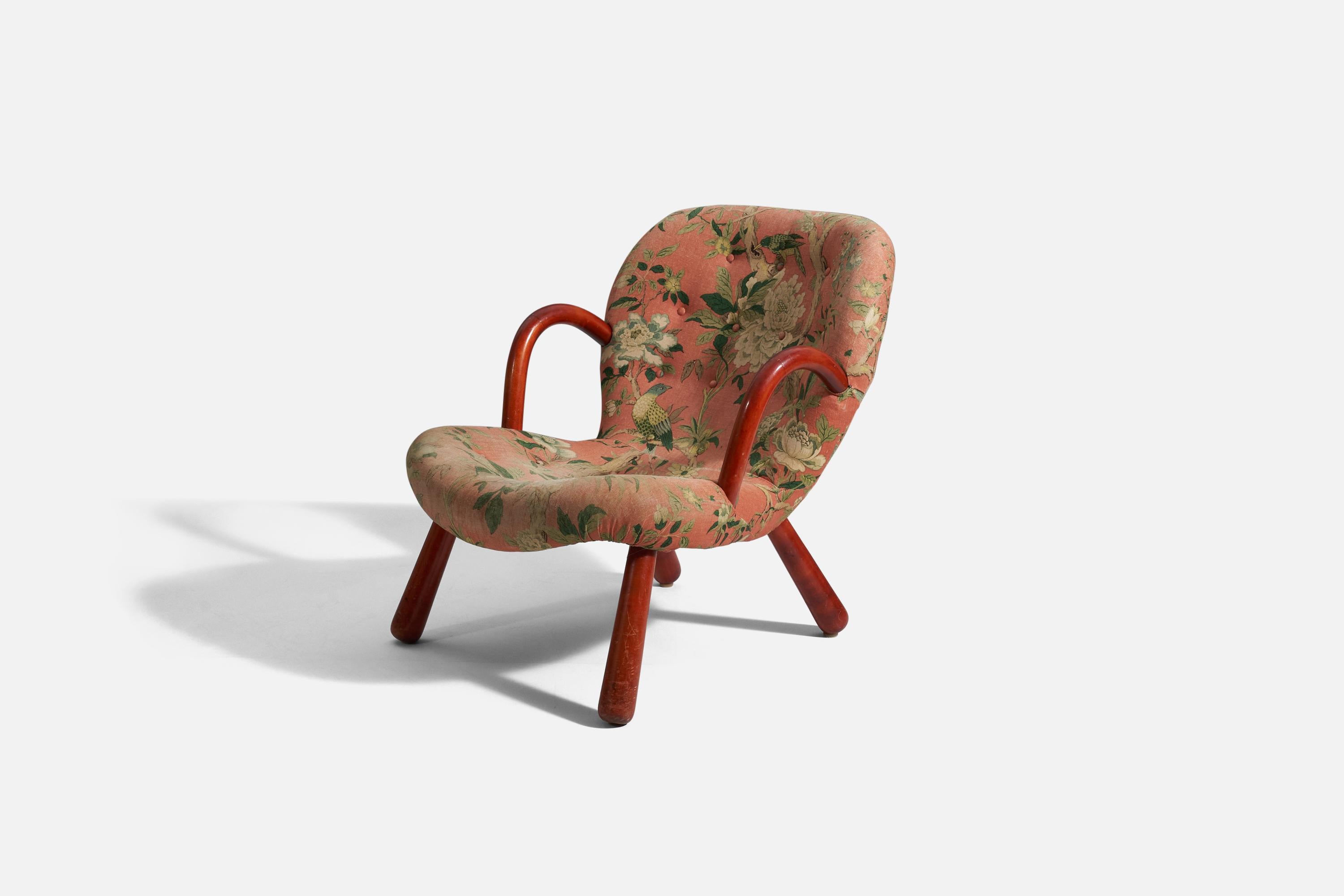 Mid-Century Modern Arnold Madsen, Lounge Chair, Wood, Fabric, Denmark, 1950s