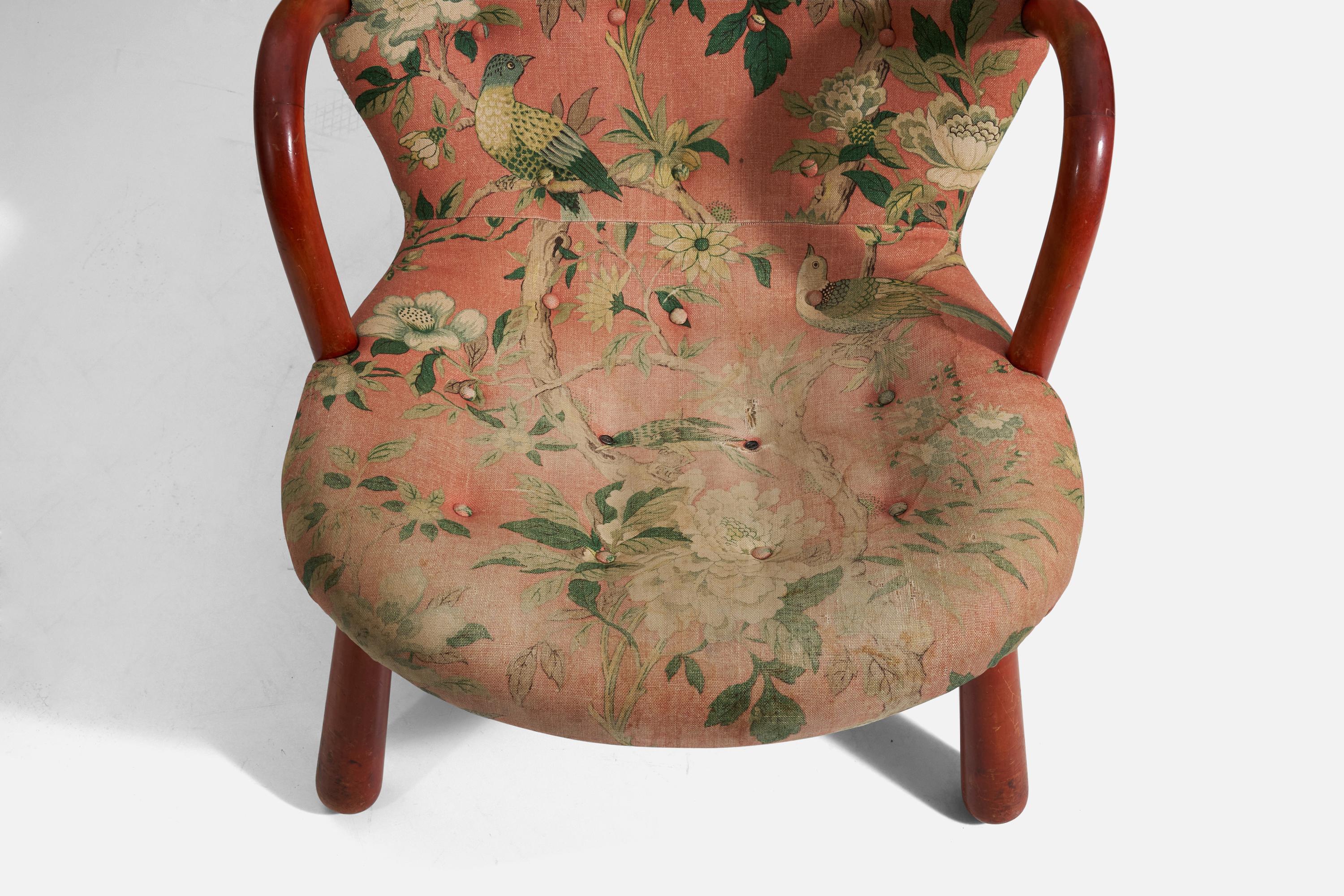 Danish Arnold Madsen, Lounge Chair, Wood, Fabric, Denmark, 1950s