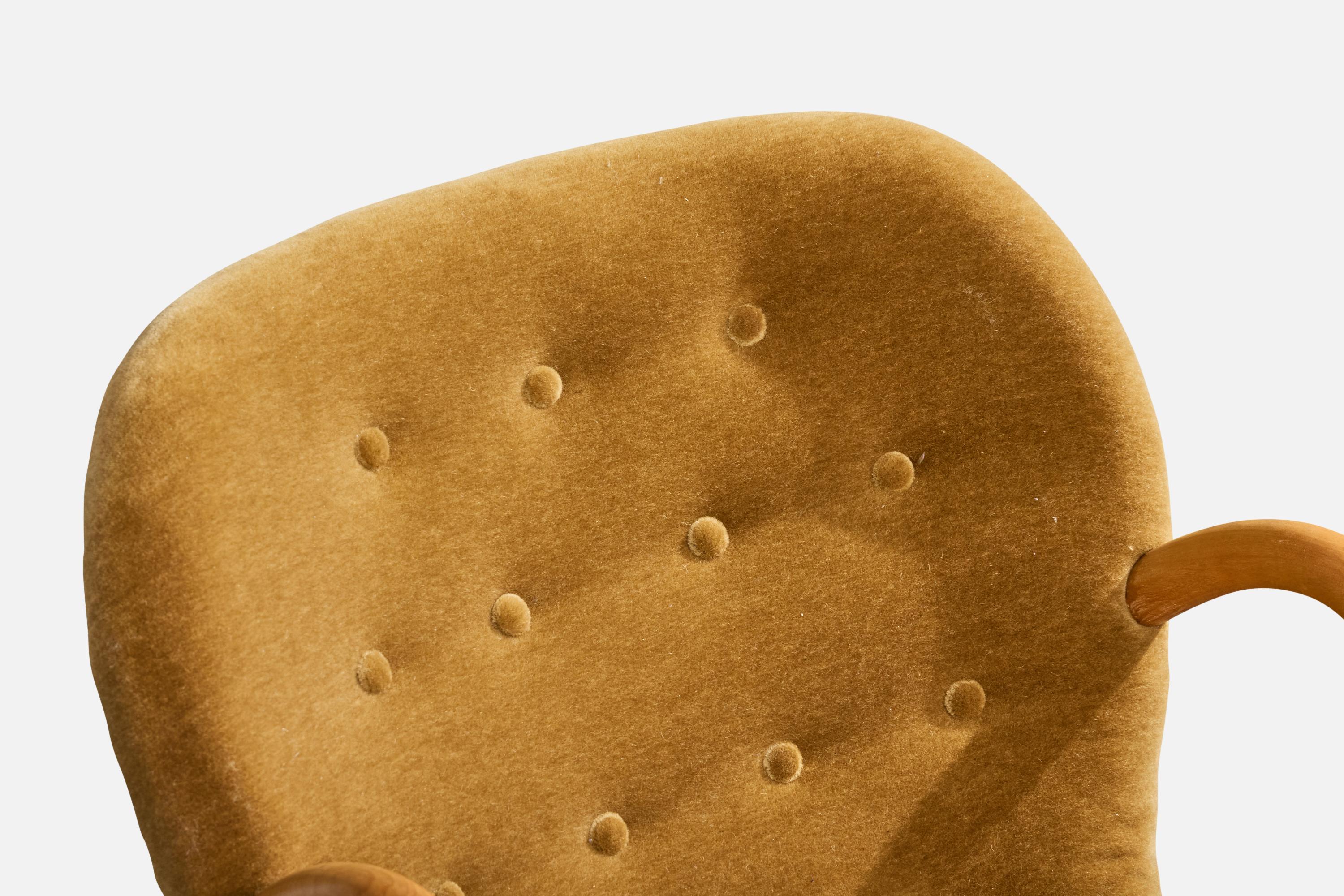 Arnold Madsen, chaise longue, Wood, velours, Suède, années 1950 en vente 3