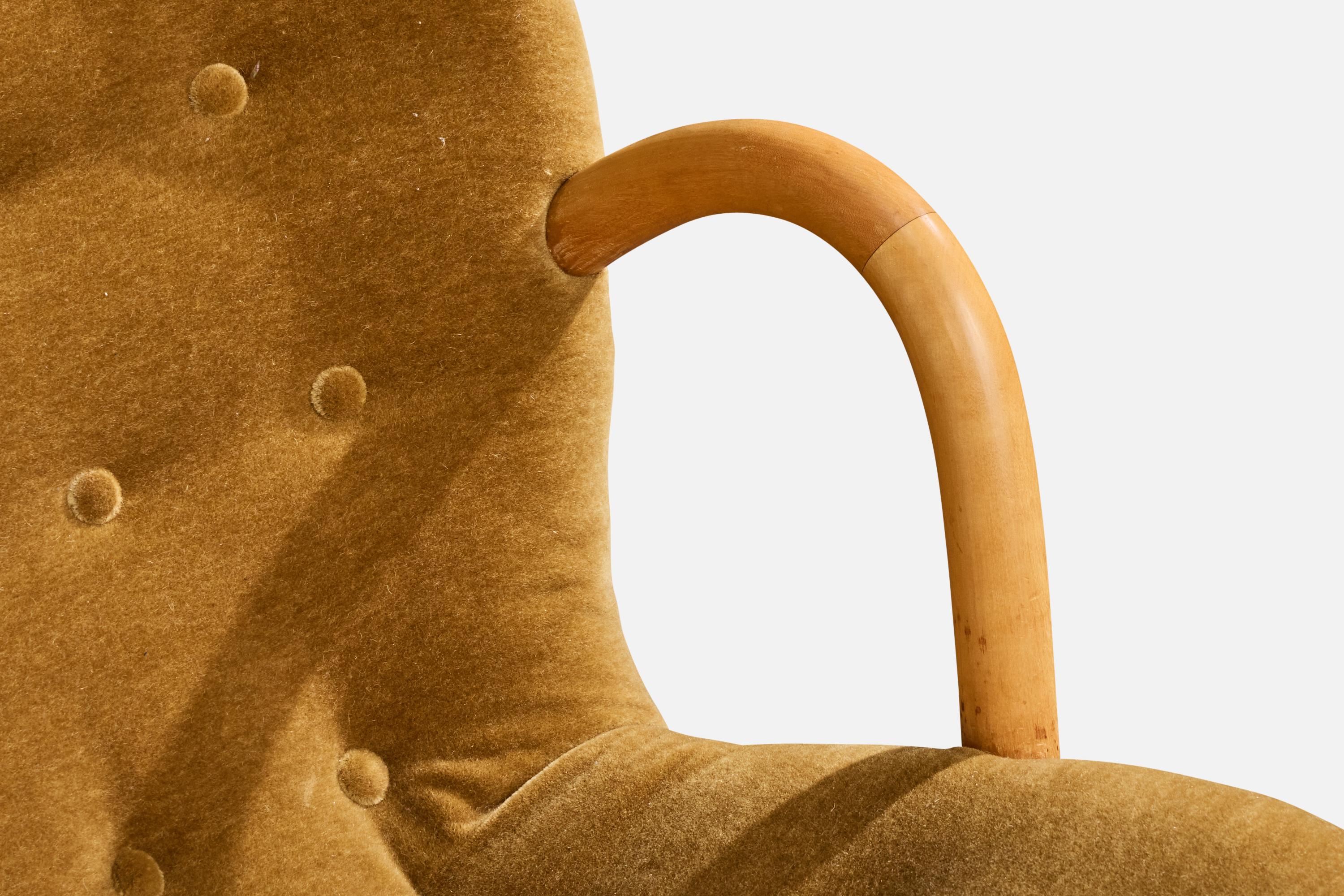 Arnold Madsen, chaise longue, Wood, velours, Suède, années 1950 en vente 4