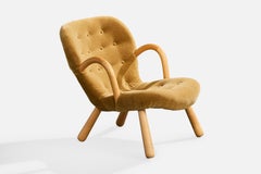 Arnold Madsen, Lounge Chair, Wood, Velvet, Sweden, 1950s