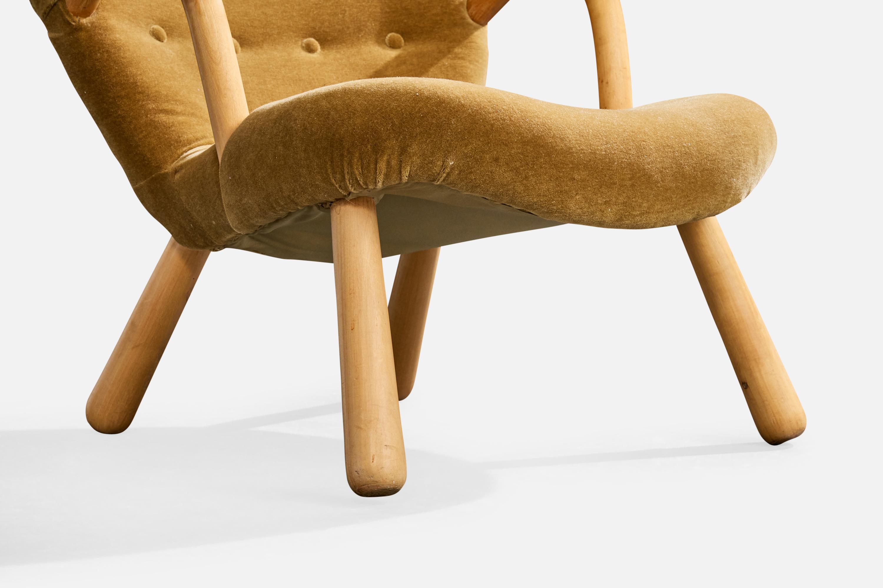 Mid-Century Modern Arnold Madsen, chaise longue, Wood, velours, Suède, années 1950 en vente