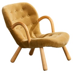 Arnold Madsen, Lounge Chair, Wood, Velvet, Sweden, 1950s