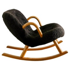 Arnold Madsen Mid-Century Rocking "Clam Chair" in Sheepskin Produced in Denmark