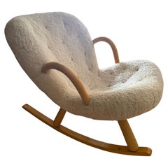 Sedia a dondolo in Oak e pelle d'agnello di Arnold Madsen