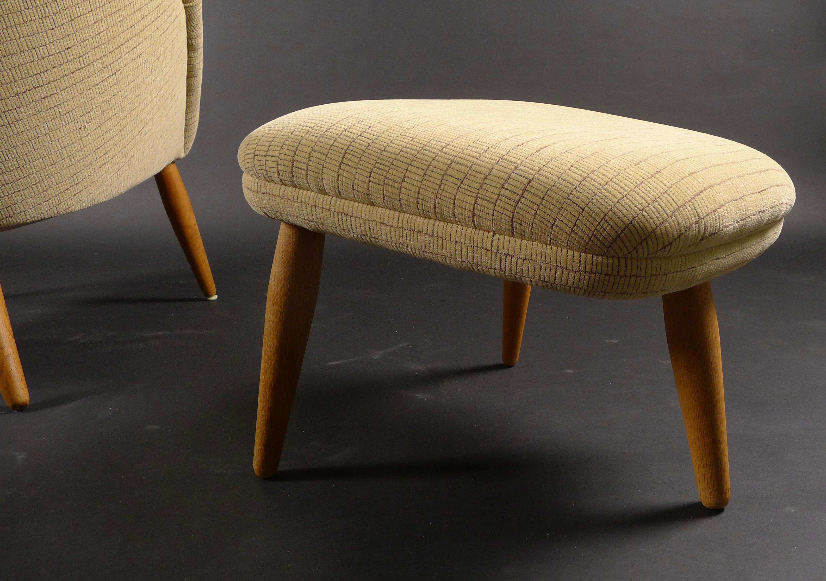 Fabric Arnold Madsen, Oda Lounge Chair and Ottoman, Designed 1957, Denmark