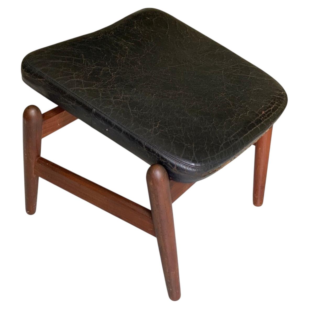 Arnold Madsen Ottoman Stool Leather and Teak, circa 1960 For Sale