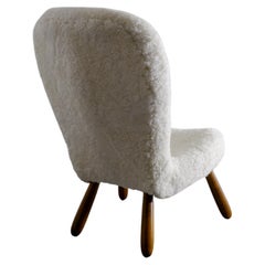 Arnold Madsen / Philip Arctander Clam Chair in Sheepskin Prod in Denmark, 1940s