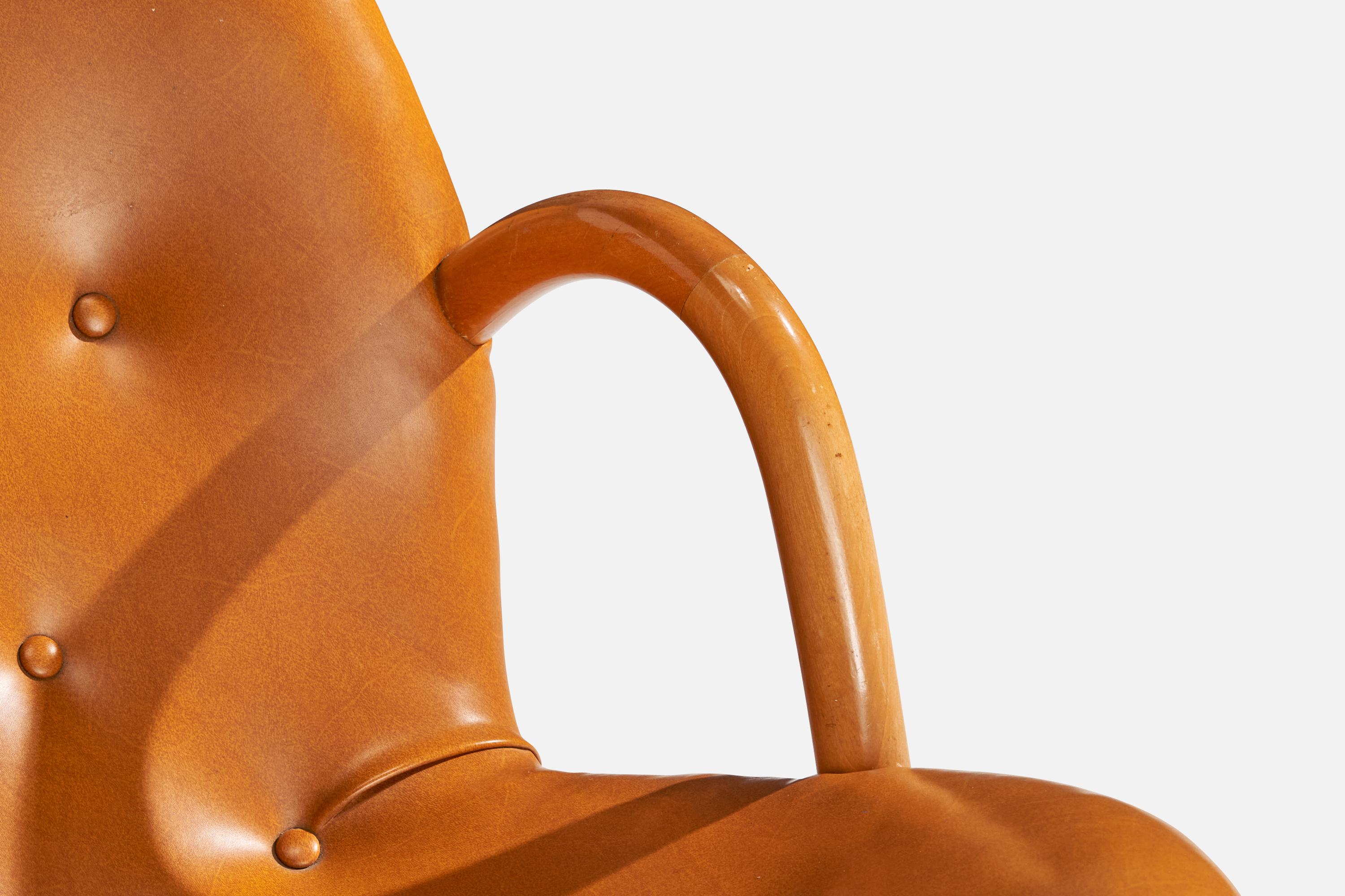 Arnold Madsen, Rocking Chair, Beech, Leatherette, Sweden, 1950s For Sale 7