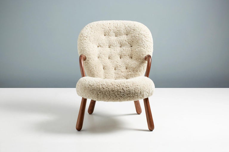 Scandinavian Modern Arnold Madsen Sheepskin Clam Chair, 1944 For Sale