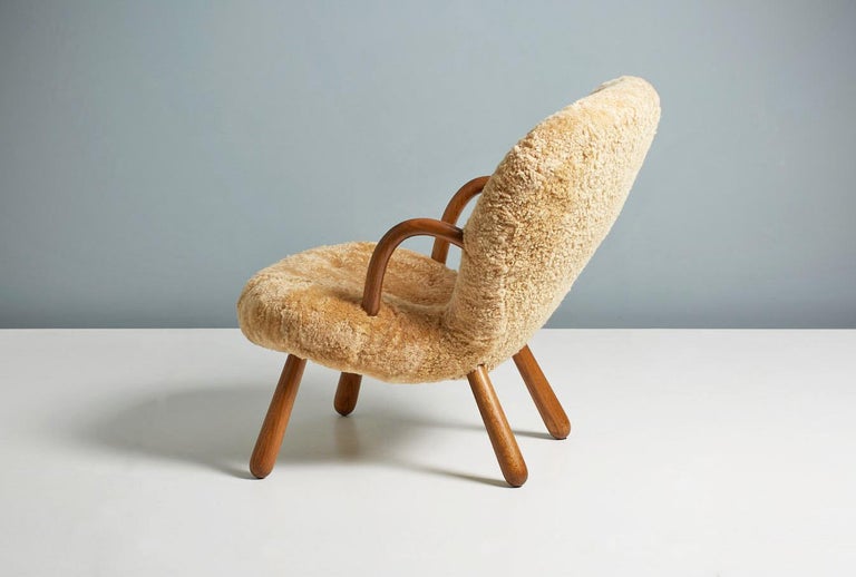 Scandinavian Modern Arnold Madsen Sheepskin Clam Chair 1944