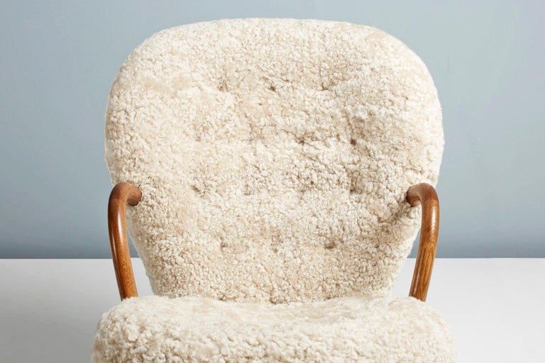 Scandinavian Modern Arnold Madsen Sheepskin Clam Chair 1944 For Sale