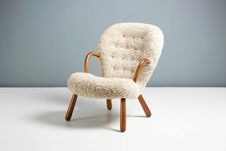 Contemporary Arnold Madsen Sheepskin Clam Chair 1944 For Sale