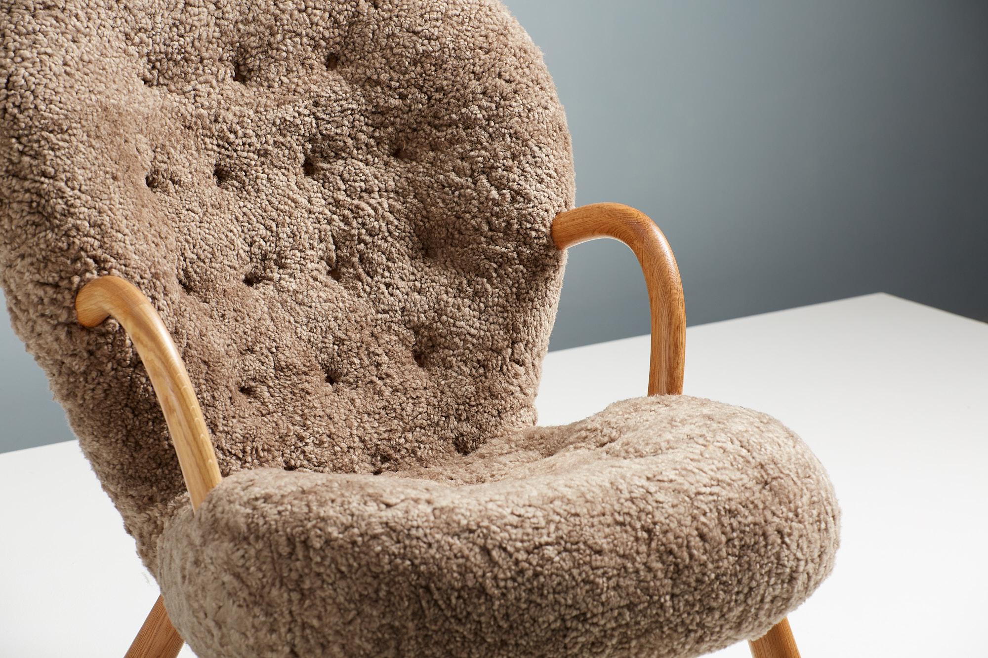 Beech Re-Edition Sheepskin Clam Chair by Arnold Madsen For Sale