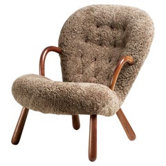 Antique Re-Edition Sheepskin Clam Chair by Arnold Madsen