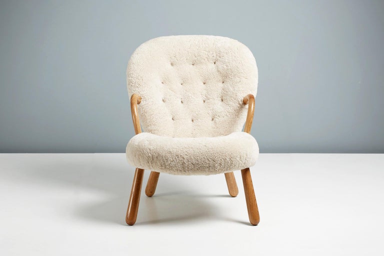 British Re-Edition Sheepskin Clam Chair by Arnold Madsen For Sale