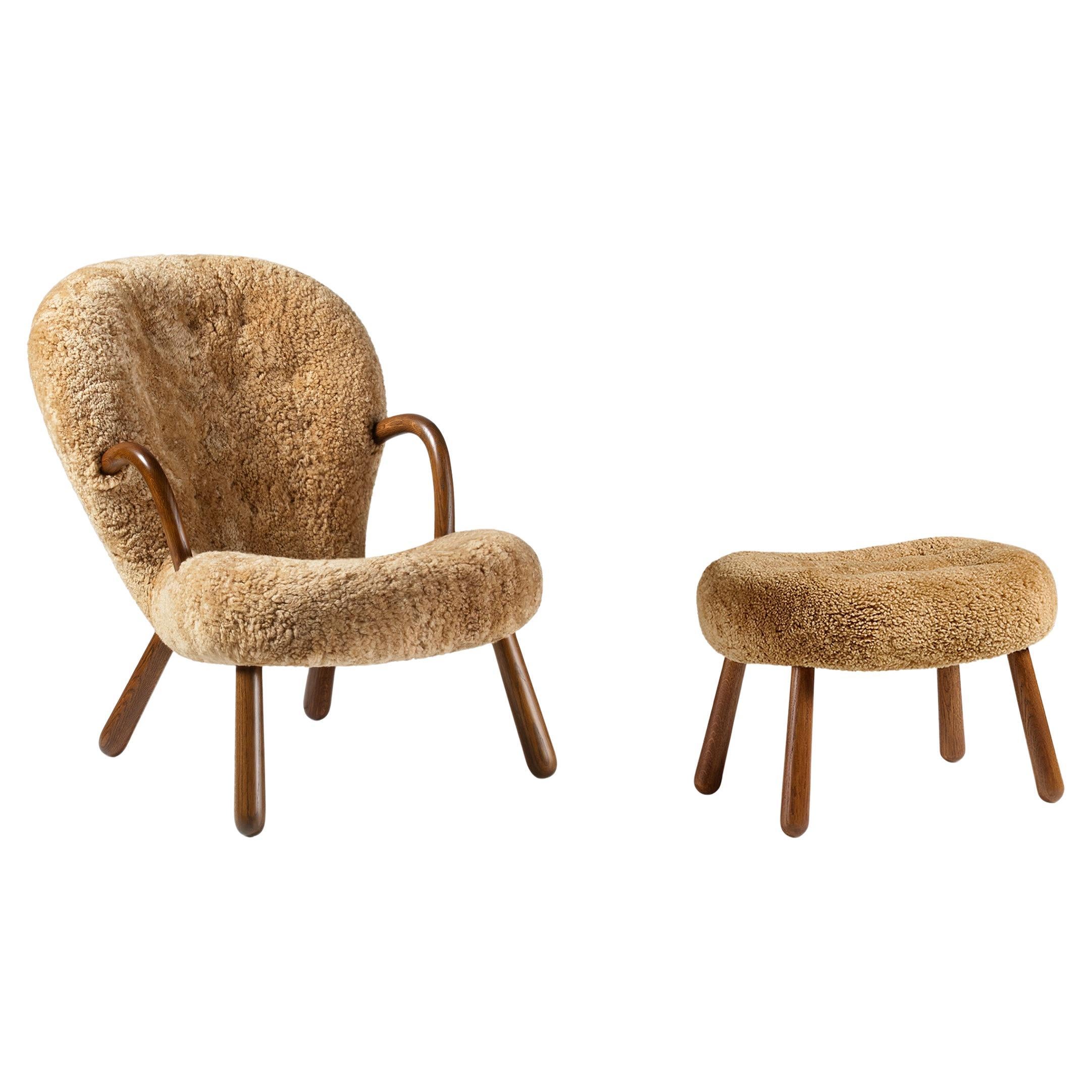 Arnold Madsen Sheepskin Clam Chair & Stool