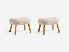Pair of Arnold Madsen Sheepskin & Oak Clam Stools