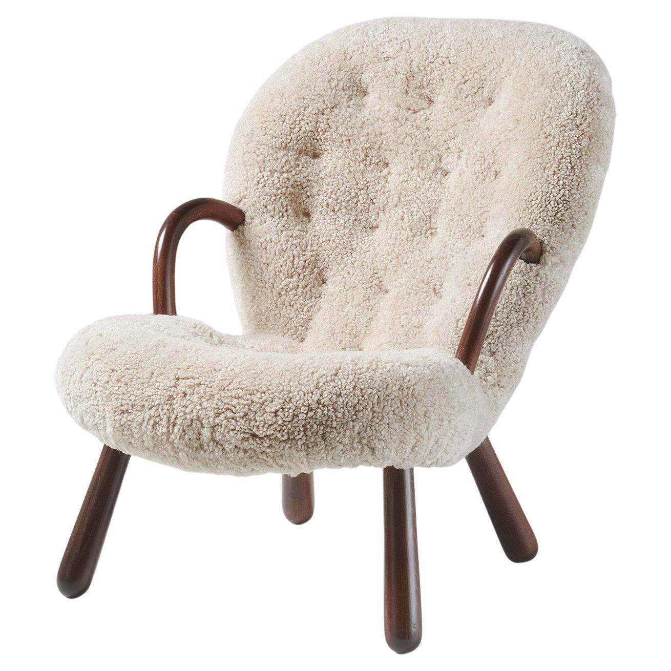 Arnold Madsen Vintage 1950s Sheepskin Clam Chair (Chaise à palourdes en peau de mouton) en vente