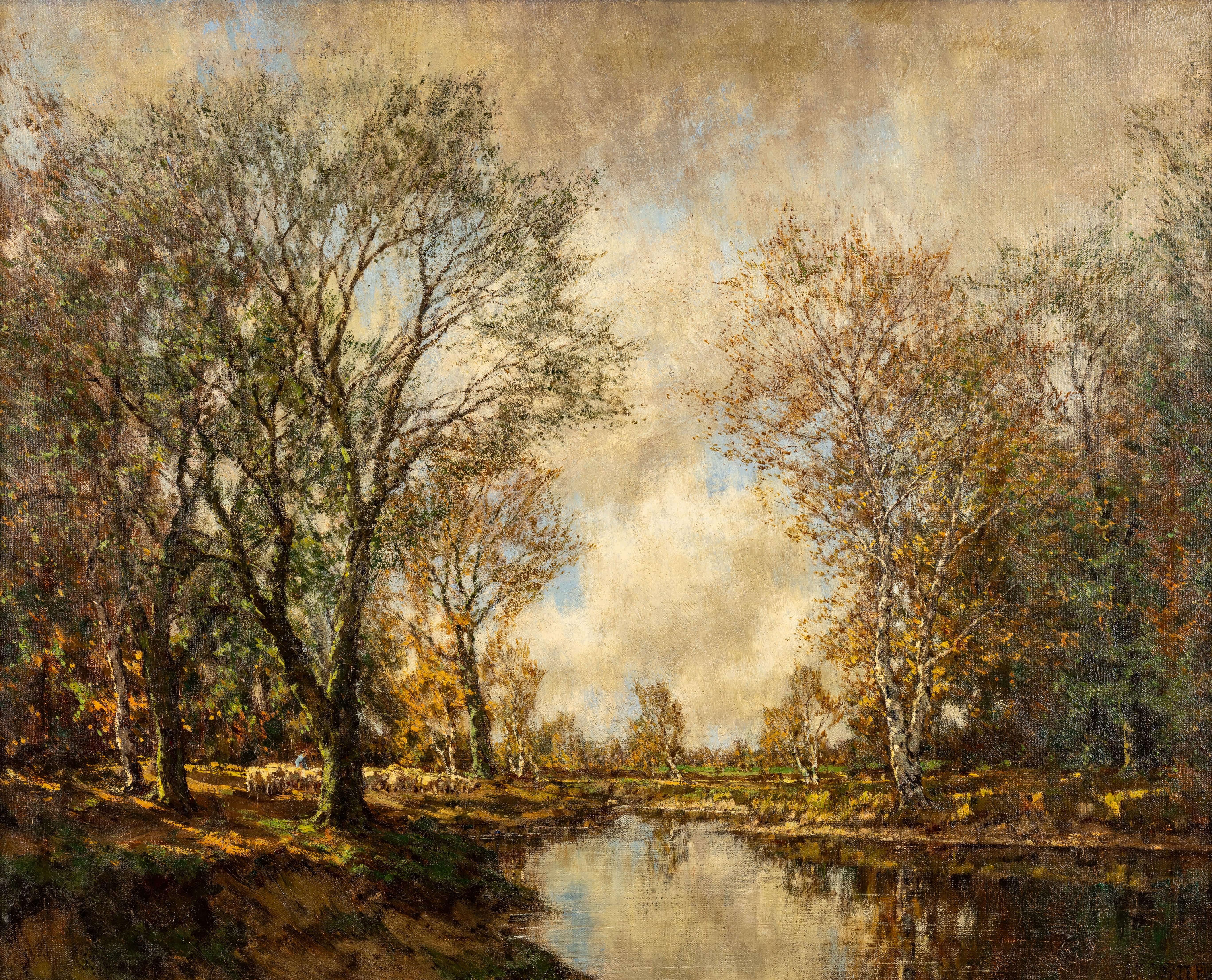 Ovejas junto al río - Painting de Arnold Marc Gorter