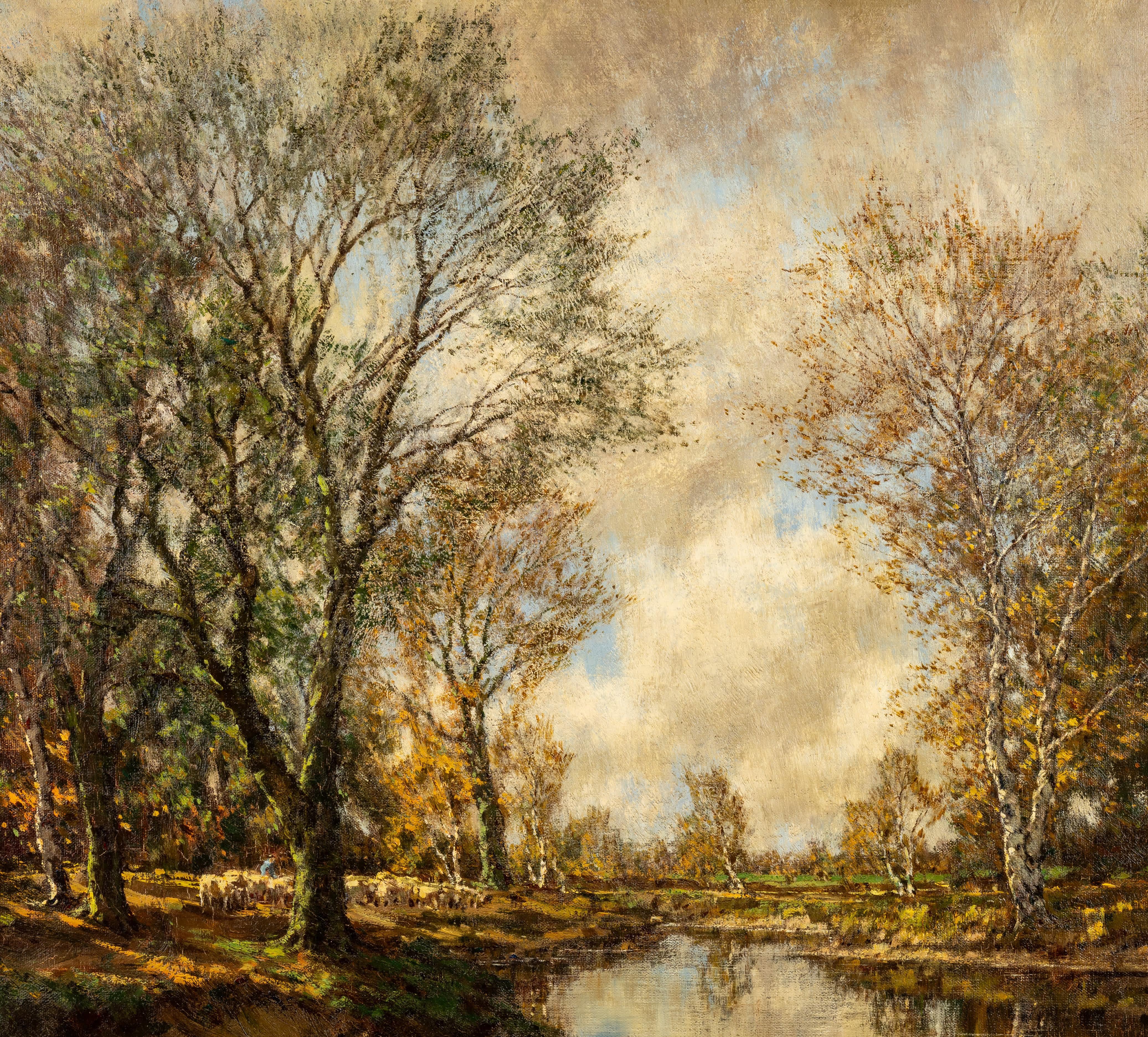 Ovejas junto al río - Painting Escuela de Barbizon de Arnold Marc Gorter