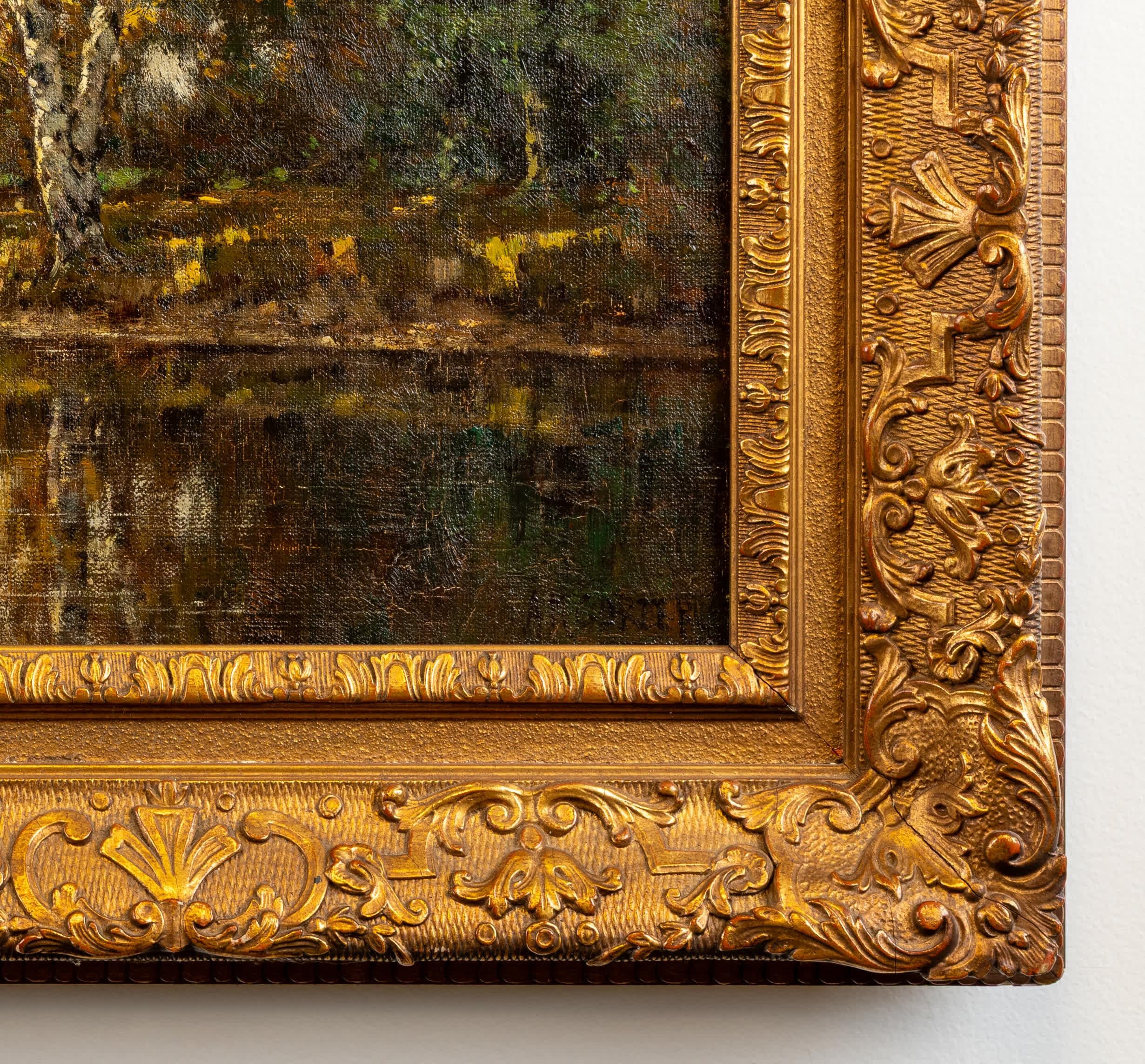 Ovejas junto al río - Landscape Painting Marrón de Arnold Marc Gorter