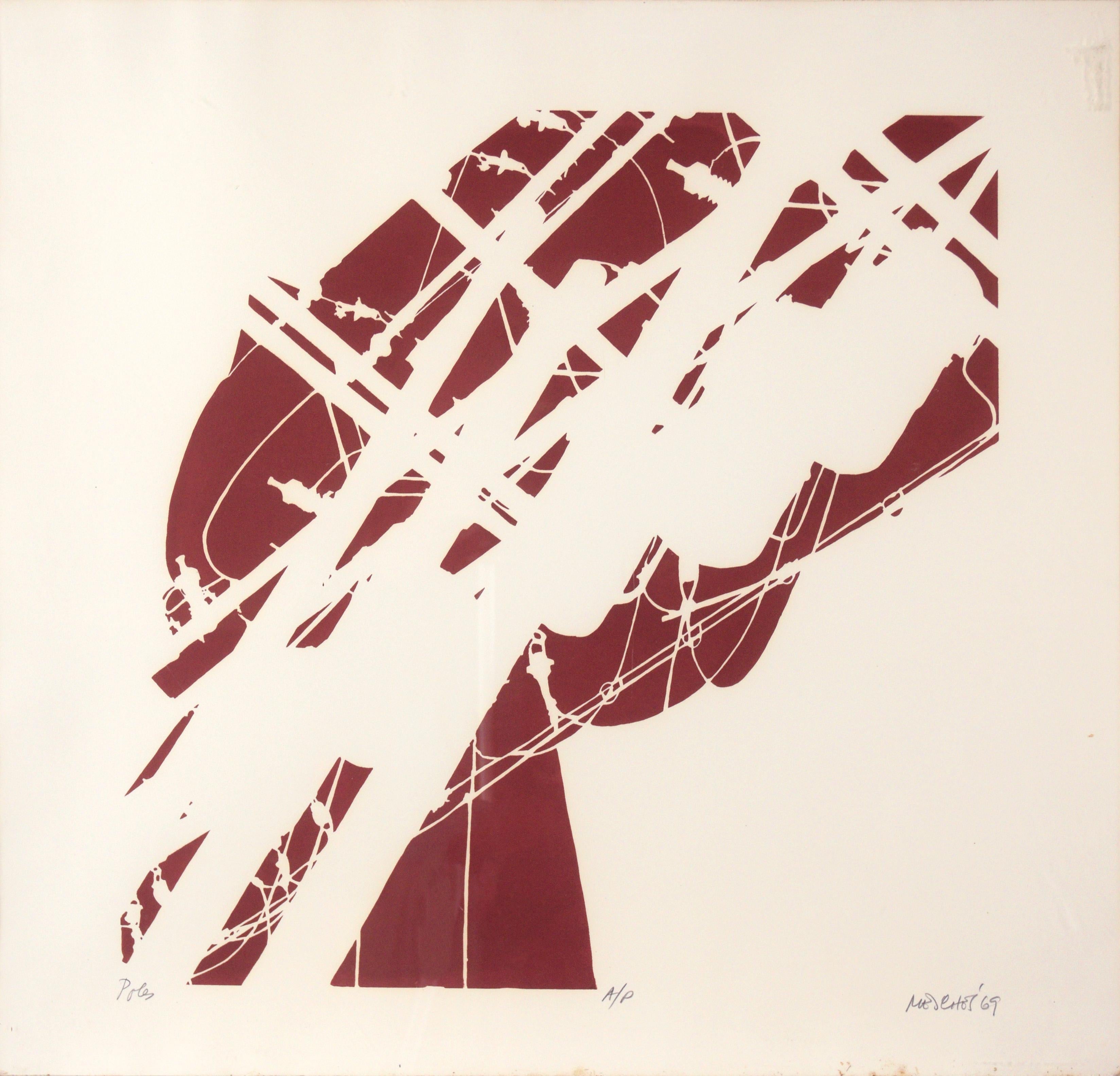 Minimalistische abstrakte Lithographie „Poles“ auf Papier – Print von Arnold Mesches