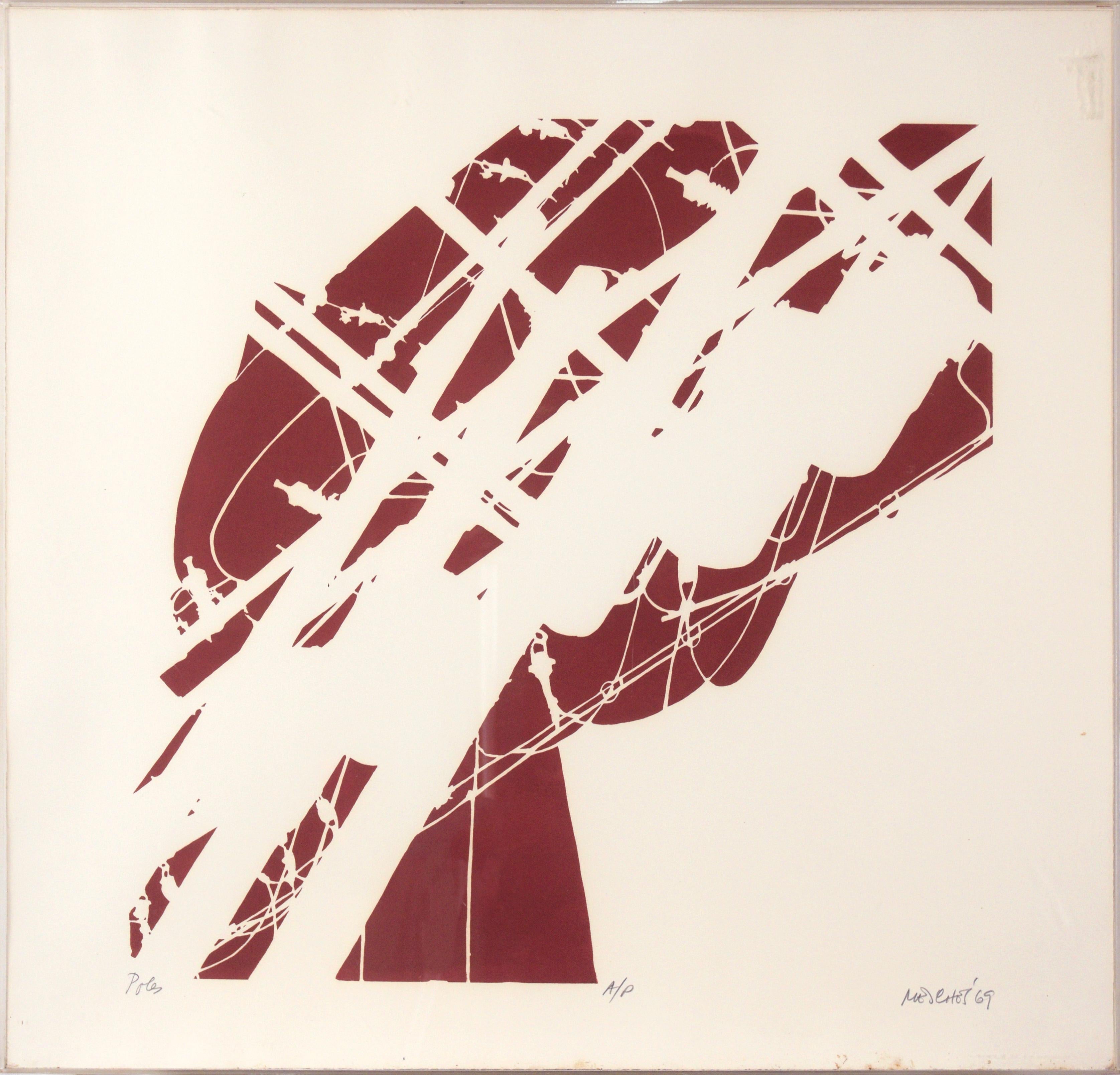 Minimalistische abstrakte Lithographie „Poles“ auf Papier