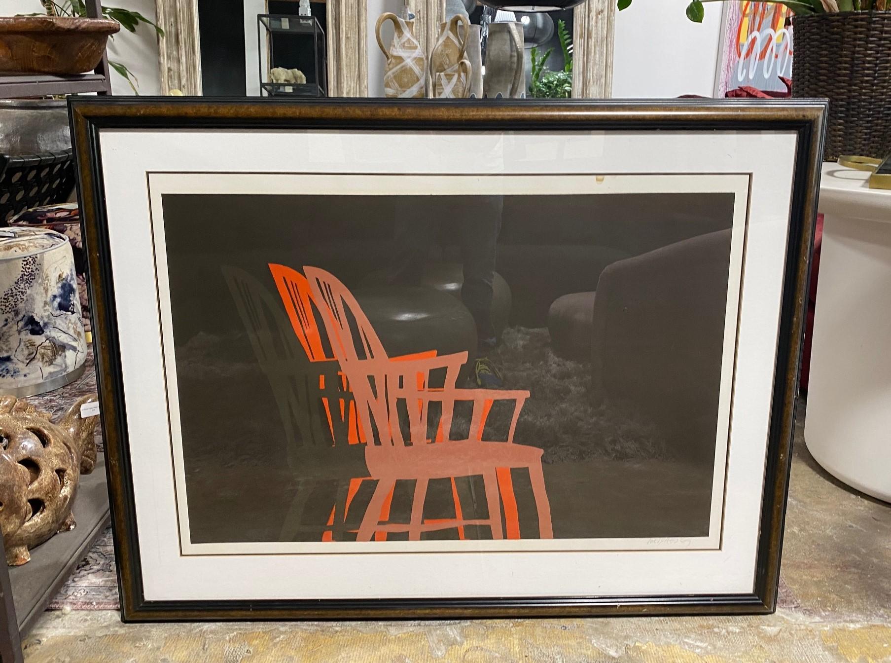 A very engaging and somewhat scarce work by the Bronx, NY-born controversial American artist Arnold Meches. This piece is one of his from his most recognizable works the chair series that he did in the 1950s/60s and perhaps a bit of a precursor to