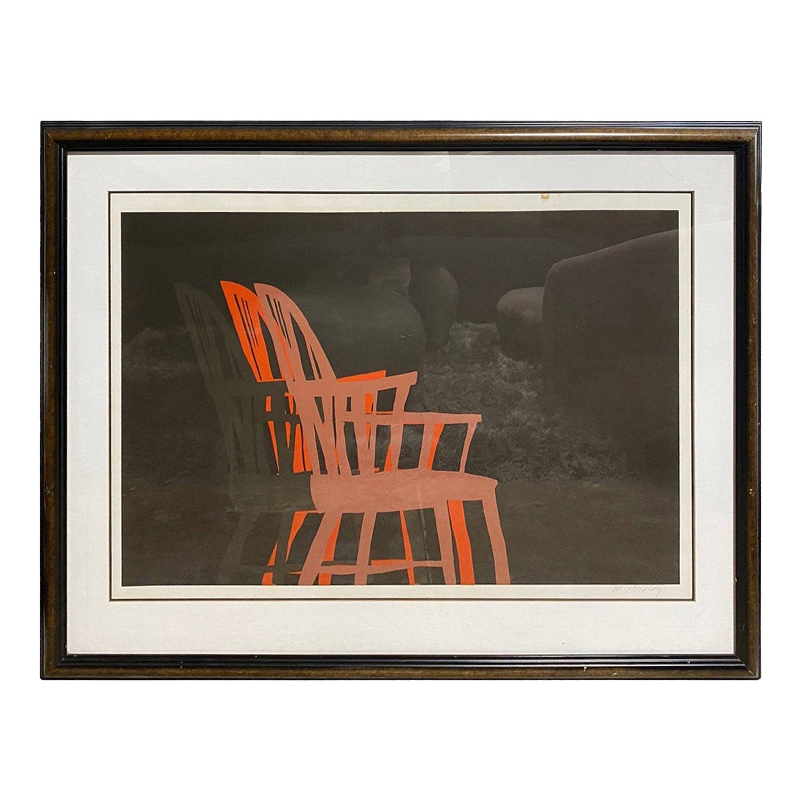 Arnold Mesches firma la serie di sedie con una grande litografia a colori, 1969