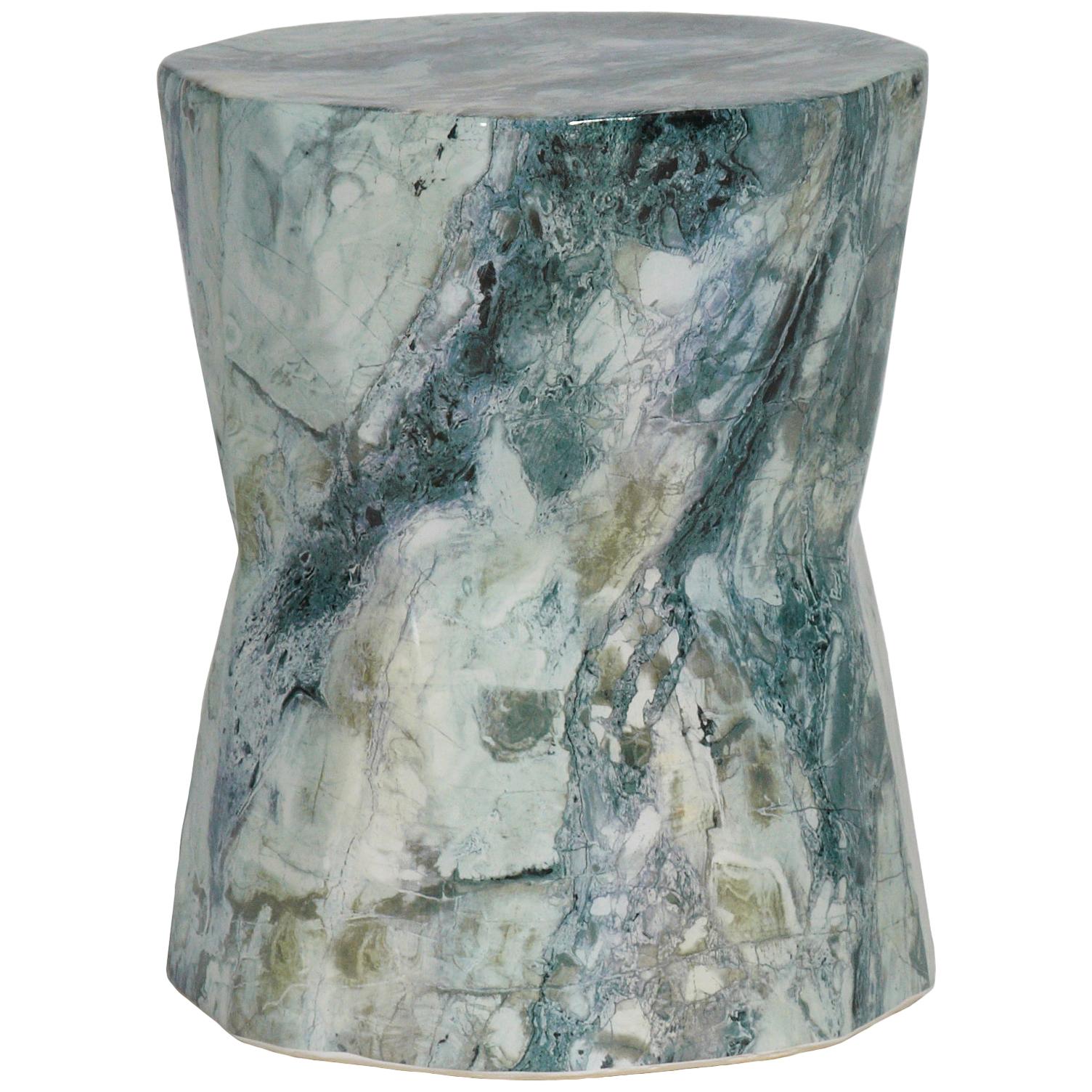 Arnold Porcelain Garden Stool in Marble Blue, Gray, and White by CuratedKravet