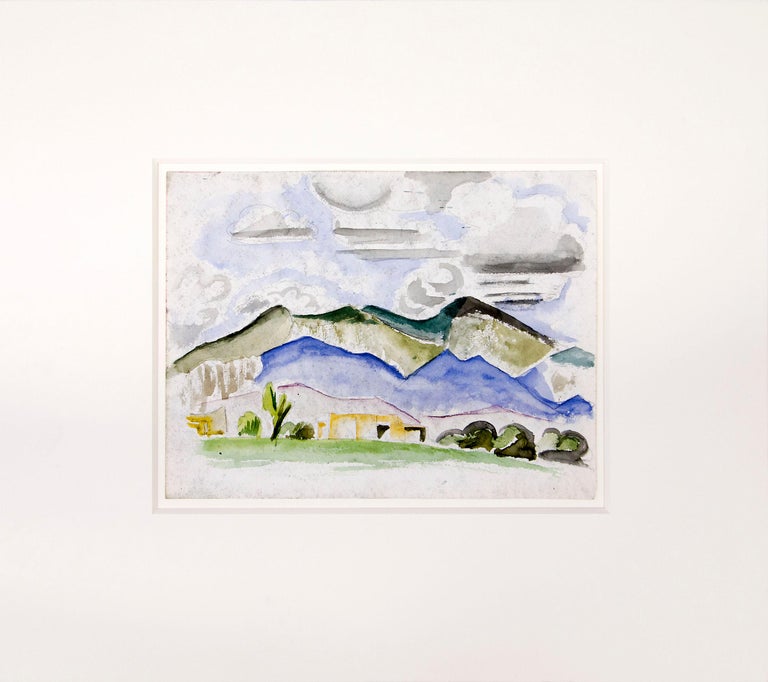 Arnold Ronnebeck Landscape Painting - Summer Afternoon, Taos, New Mexico, 1920s Modern Watercolor Mountain Landscape