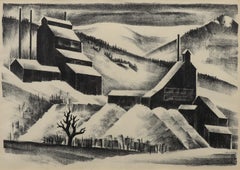 1933 Arnold Rönnebeck Lithograph Colorado Mountain Mine Winter Scene, Framed